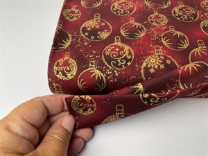 Patchwork stof - dyb rød med guld kugler